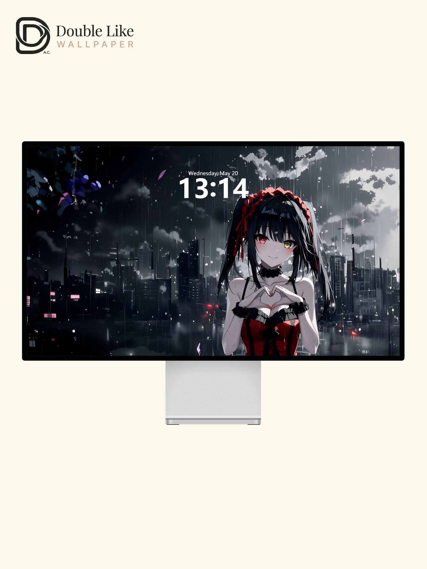 Gothic Anime Girl Rainy City Heart Gesture Dark Aesthetic Wallpaper Pack [#WGF024]