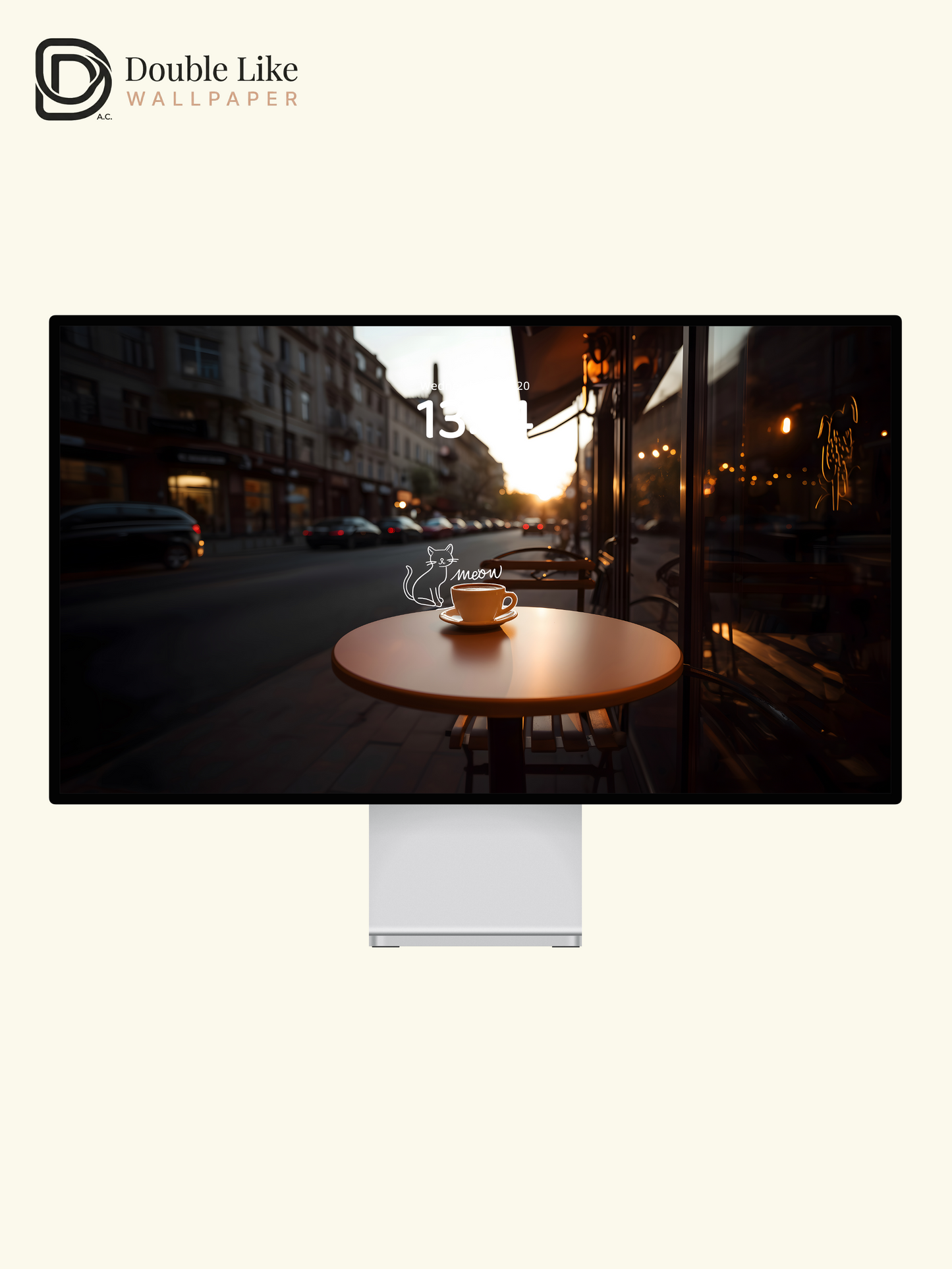 Cozy Cafe Street Golden Hour Aesthetic Wallpaper [#ZJYX0730]