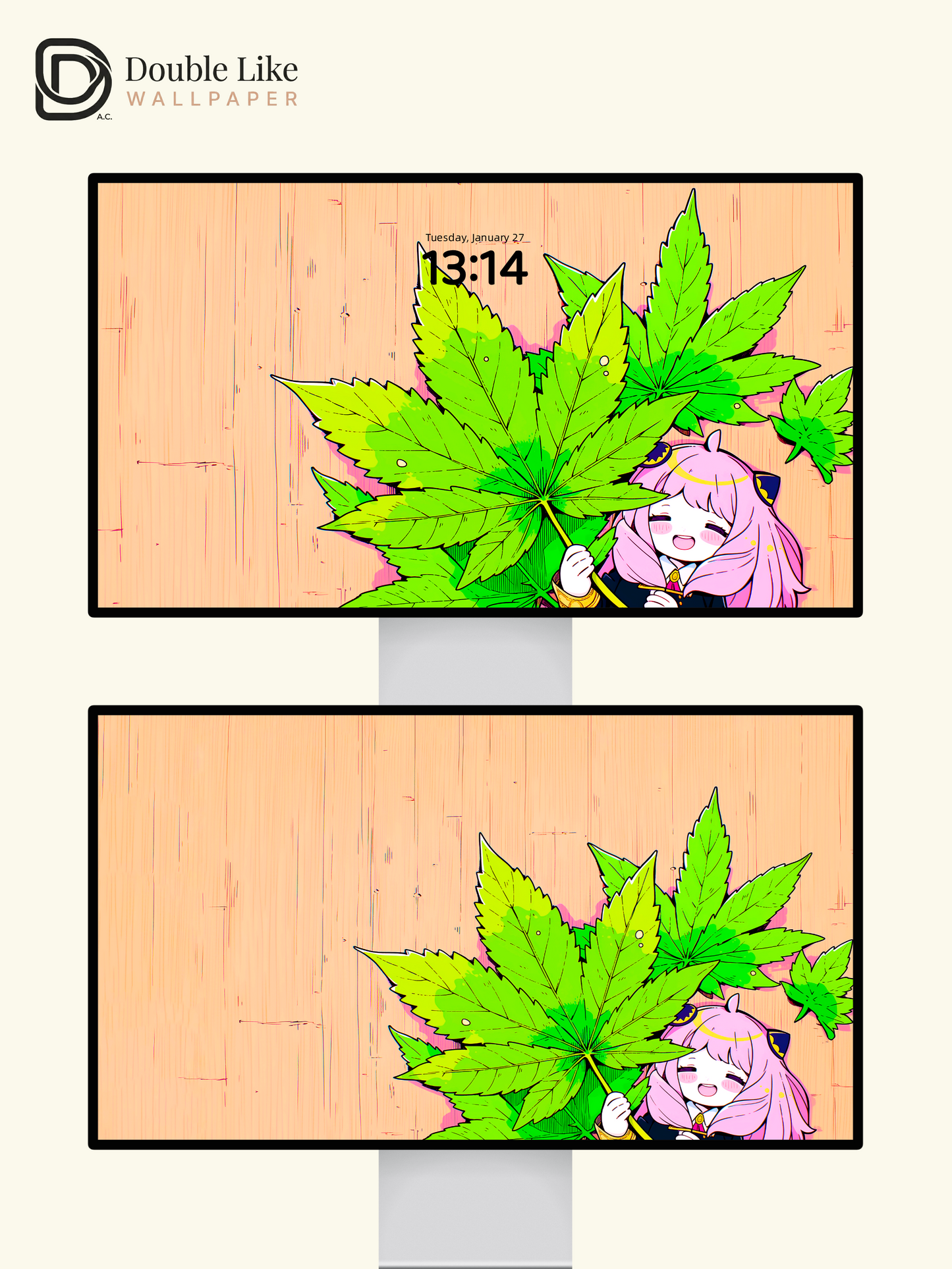Kawaii Anime Girl Big Maple Leaf Aesthetic Digital Wallpaper Pack [#HW1460]