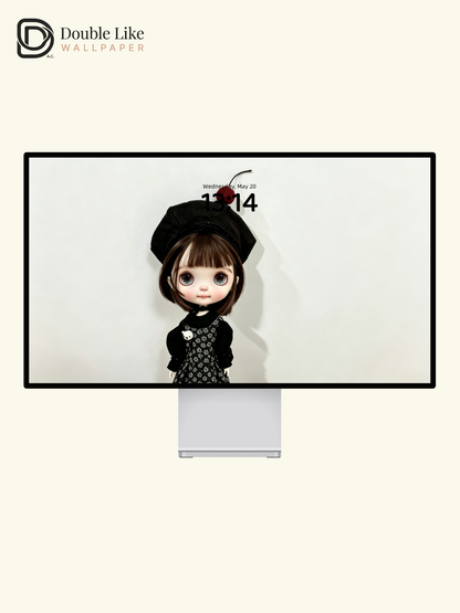 Healing Dark Coquette Blythe Doll Black Beret Cherry Aesthetic Wallpaper [#HWWs013]