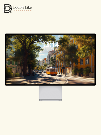 European Vintage Yellow Tram City Street Aesthetic Wallpaper Pack [#WGF118]