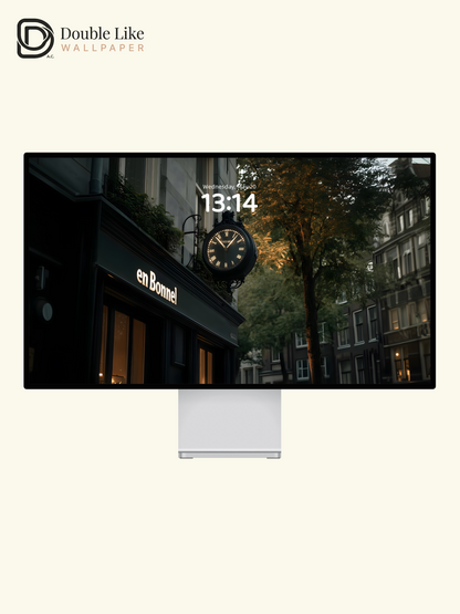 European Street Clock Storefront Evening Aesthetic Wallpaper Pack [#ZJYX0444]