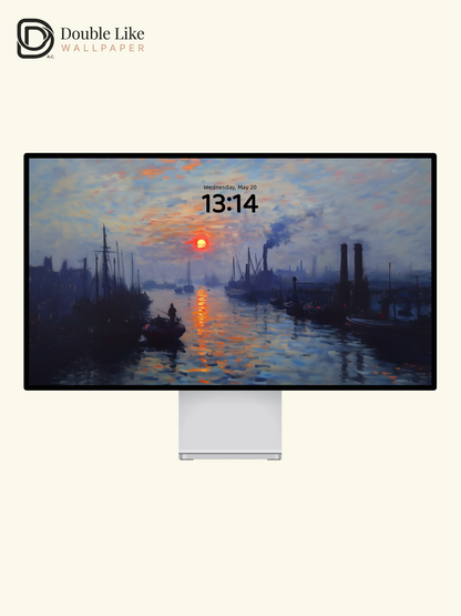Product Name: Lonely Port Sunset Monet Style Full Set Landscape Wallpapers [#ZMY500]