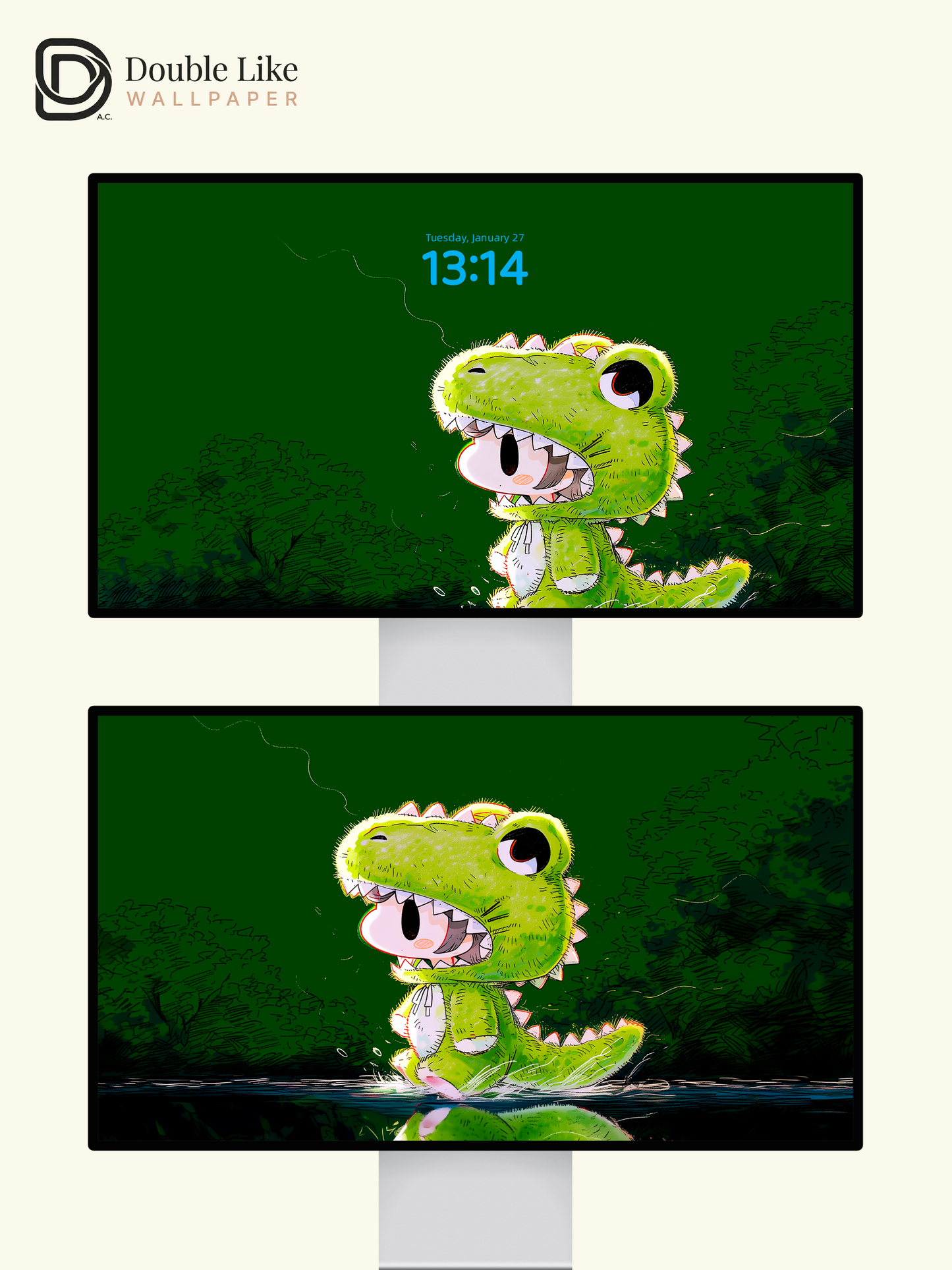 Cute Dinosaur Character Glowing Forest Wallpaper Pack [#GG1405]
