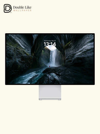 Misty Cave Waterfall & Red Traveler Nature Wallpaper Pack [#JJ1398]