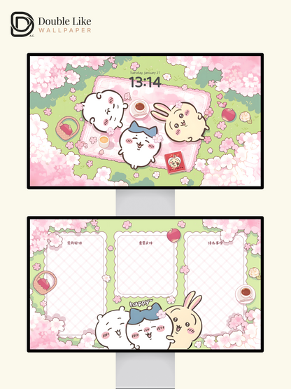 Cherry Blossom Picnic – Kawaii Spring Healing Wallpaper Set [#CKW380]