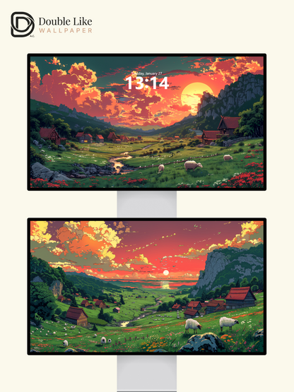 Sunset Mountain Valley Pastoral Landscape Aesthetic Wallpaper Pack [#WGF010]