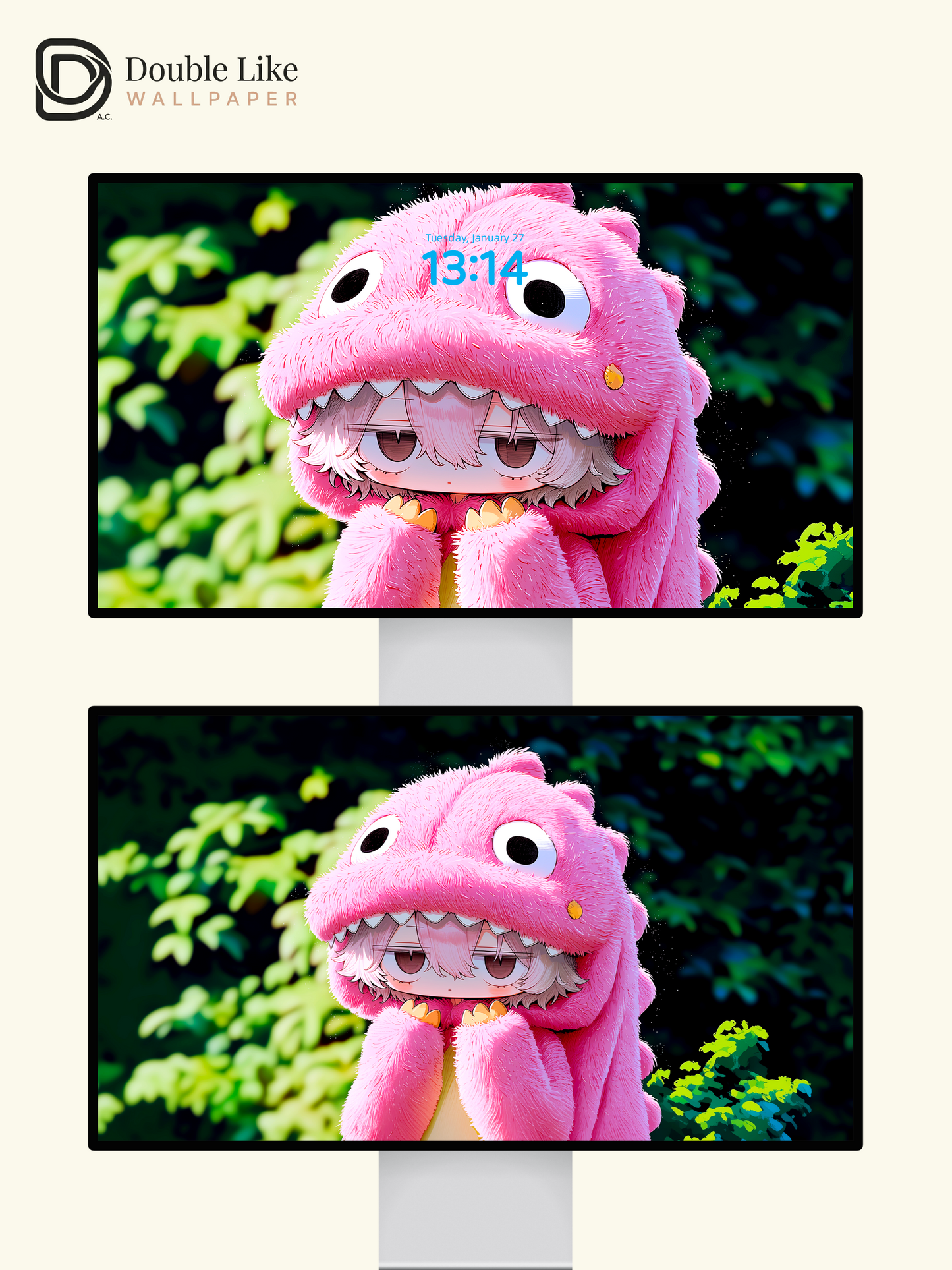 Cute Pink Dinosaur Onesie Anime Character Wallpaper Pack [#GG1409]