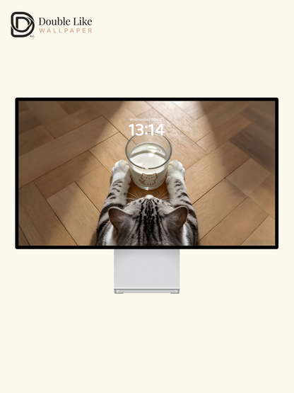 Cute Tabby Cat and Milk Glass Aesthetic Cozy Healing Wallpaper Pack [#ZMY481]