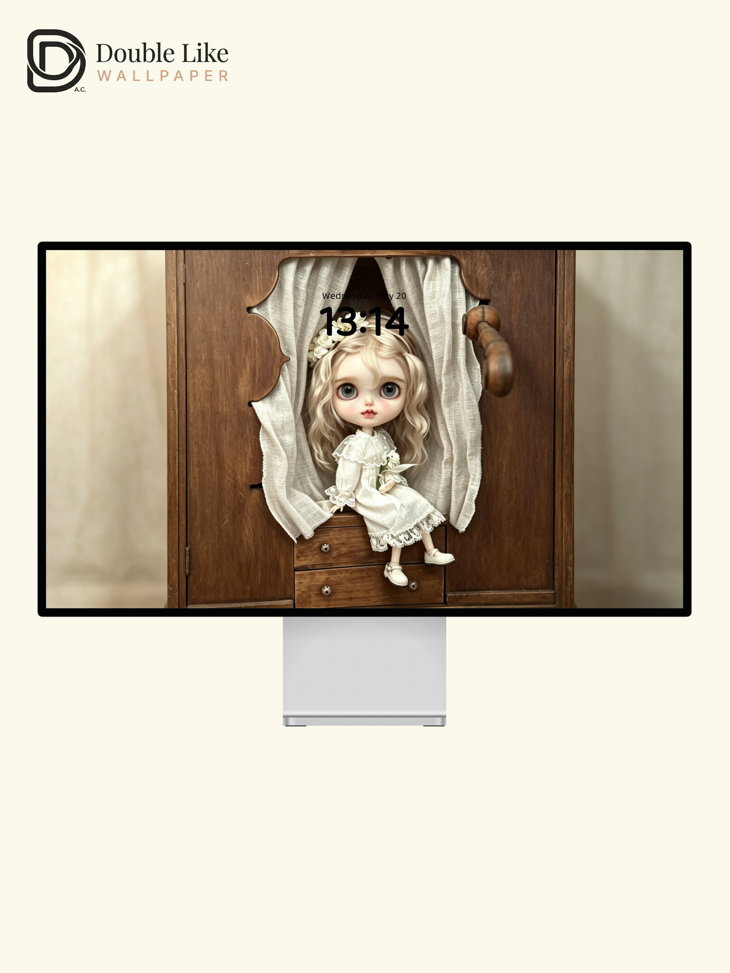 Healing Vintage Blythe Doll In Wooden Cabinet Aesthetic Wallpaper [#HWWs009]