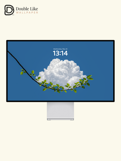 Minimalist Fluffy Cloud Green Leaves Blue Sky Aesthetic Wallpaper Pack [#ZMY531]