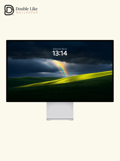 Golden Sunlight Rainbow Over Green Hills Landscape Wallpaper Pack [#ZJY487]