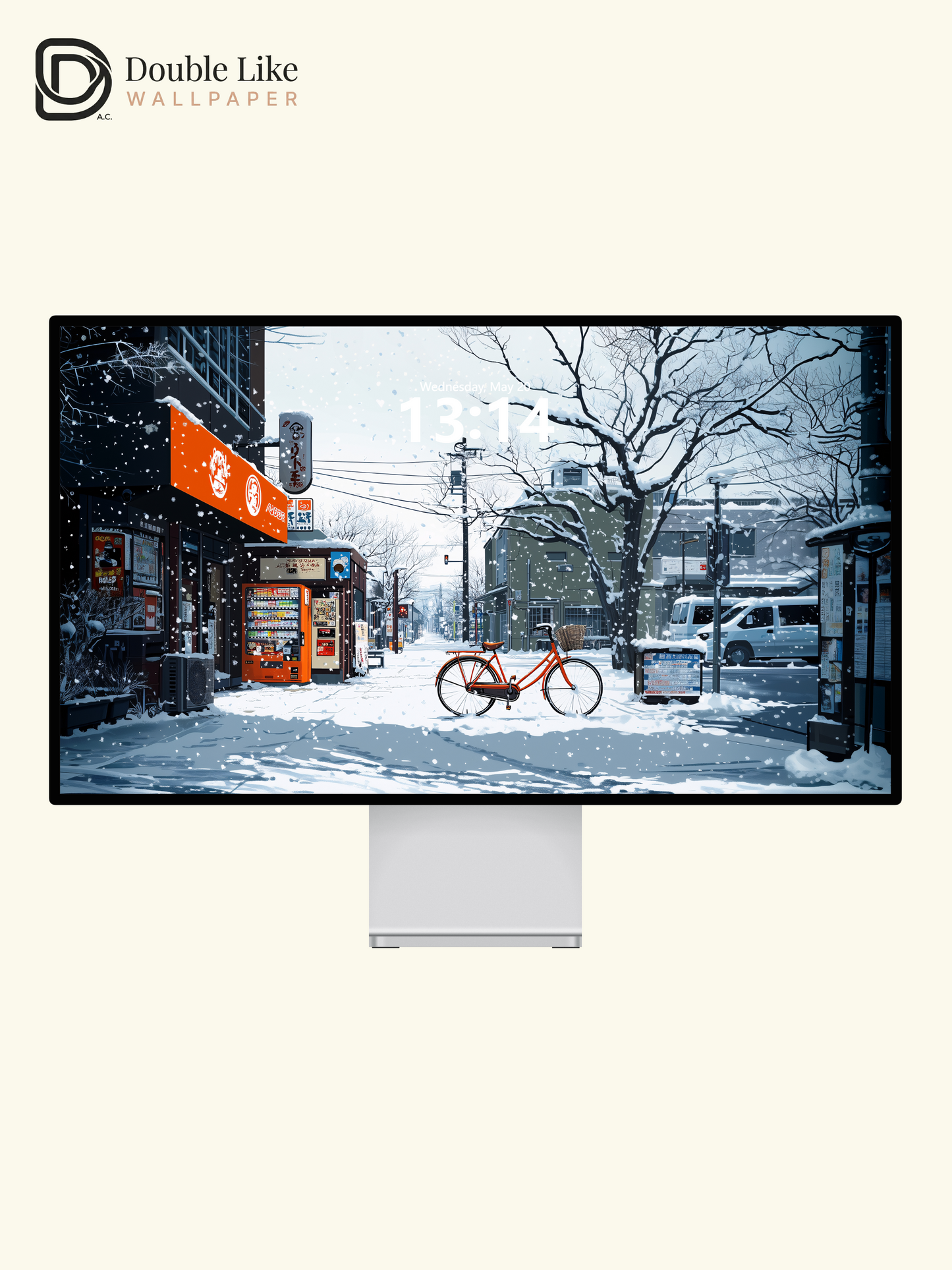 Winter Snowy Japanese Street Orange Bike Anime Cozy Aesthetic Wallpaper Pack [#WGF080]