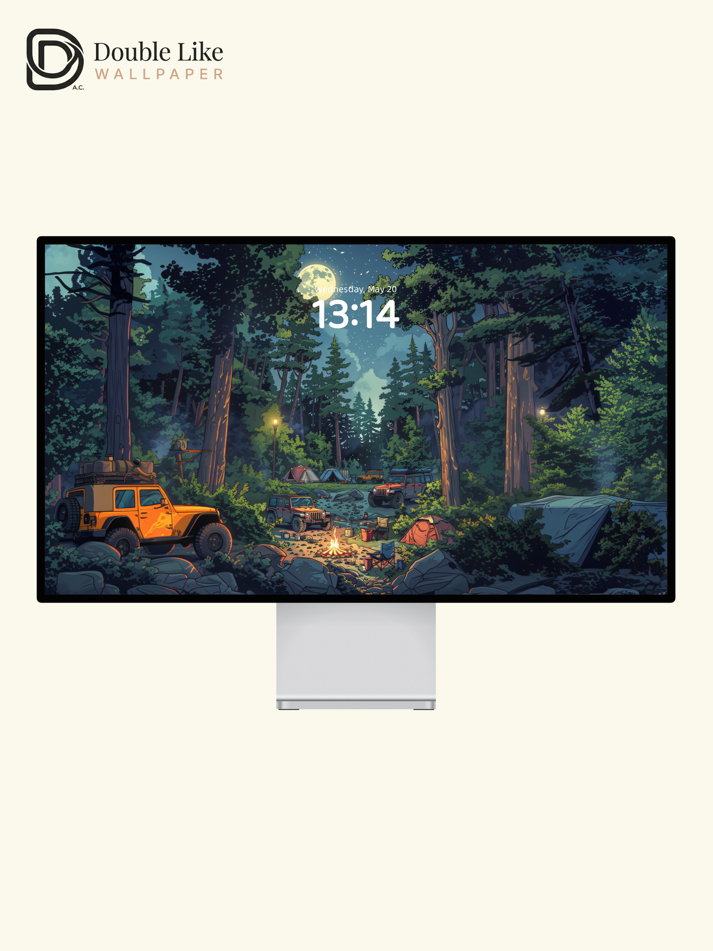 Night Forest Campfire: Moonlight Camping Aesthetic Wallpaper Pack [#JJ1018]