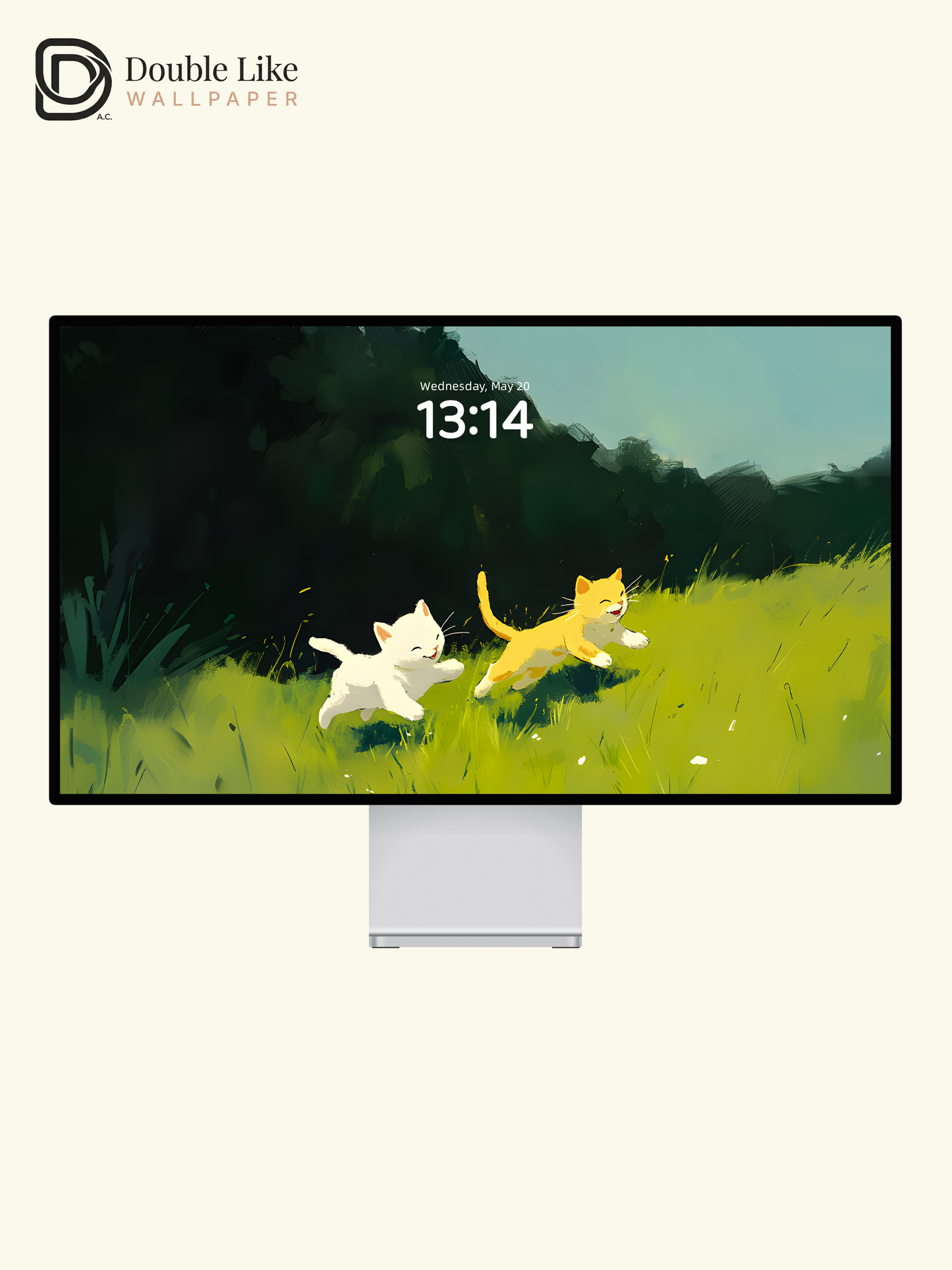 Happy Kittens Running On Grass Cute Art Full Wallpaper Set [#ZMY000]