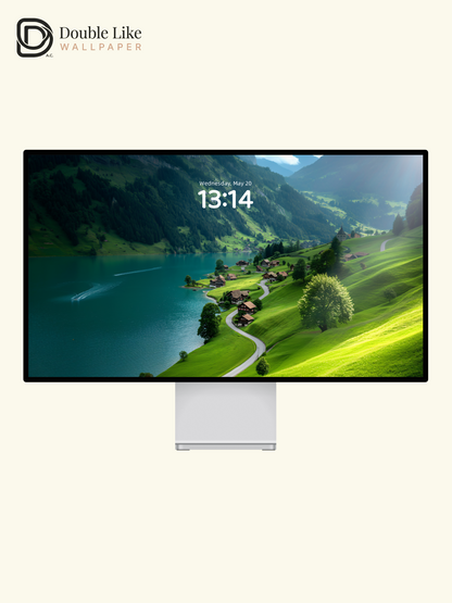 Swiss Alpine Lake & Green Hills Village Aesthetic Wallpaper Pack [#JJ1390]