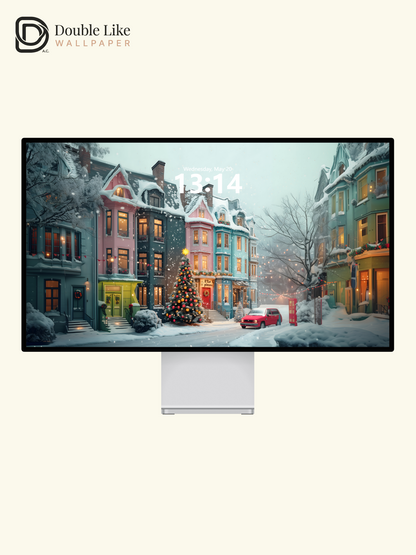 Pastel Christmas Town Pastel Street Illustration Aesthetic Wallpaper Pack [#WGF068]