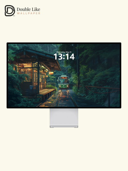 Rainy Forest Station Retro Bus Anime Cozy Aesthetic Wallpaper Pack [#WGF097]