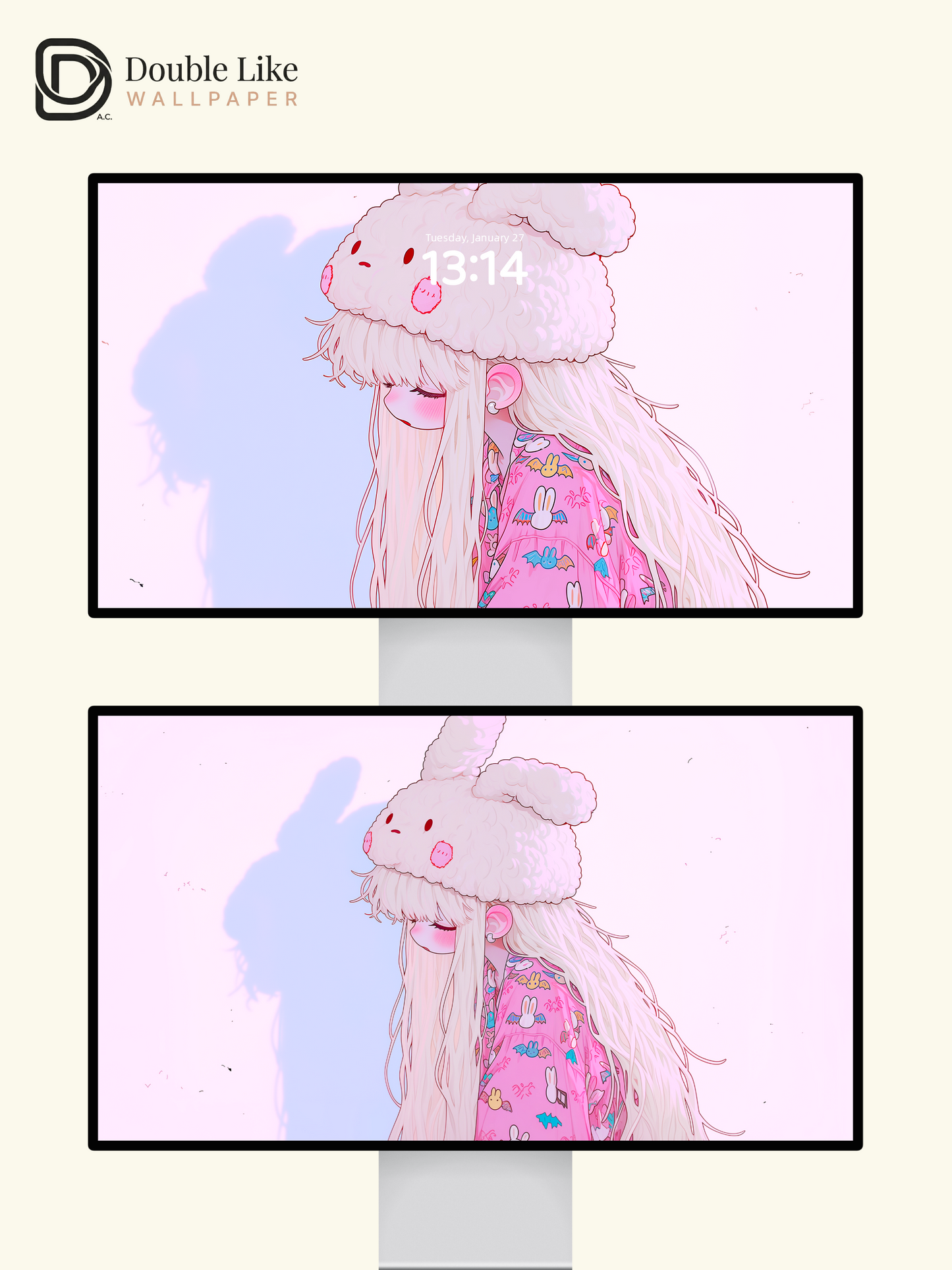 Kawaii Sleepy Anime Girl Fluffy Plush Bunny Hat Wallpaper [#HW1473]