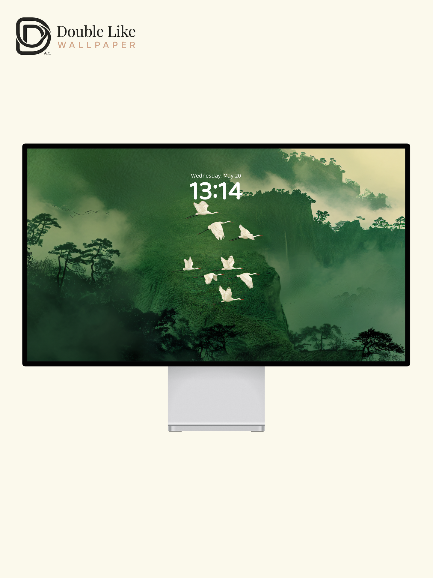 Mystic Green Mountain Flying Herons Aesthetic Wallpaper Pack [#JJ1216]