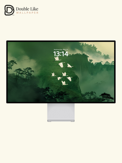 Mystic Green Mountain Flying Herons Aesthetic Wallpaper Pack [#JJ1216]