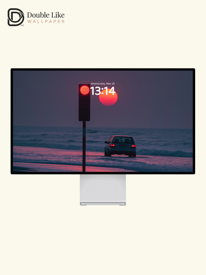 Lonely Red Traffic Light Sunset Beach Digital Art Wallpaper Pack [#ZJY218]