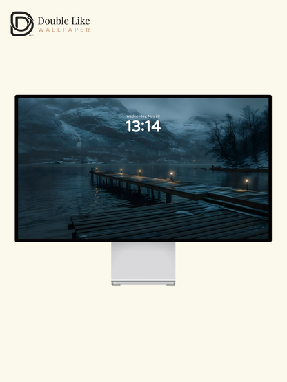 Snowy Mountain Lake Night Calm Nature Wallpaper [#ZJYX0175]