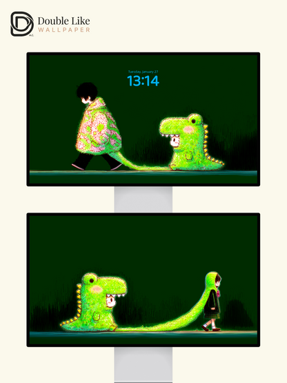 Glowing Dinosaur Character Healing Illustration Wallpaper Pack [#GG1407]