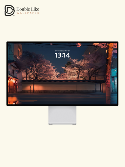 Night Cherry Blossoms Traditional Street Digital Art Wallpaper Pack [#ZJYX0675]