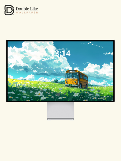 Retro Yellow Bus Daisy Meadow Anime Inspired Healing Wallpaper Pack [#WGF047]