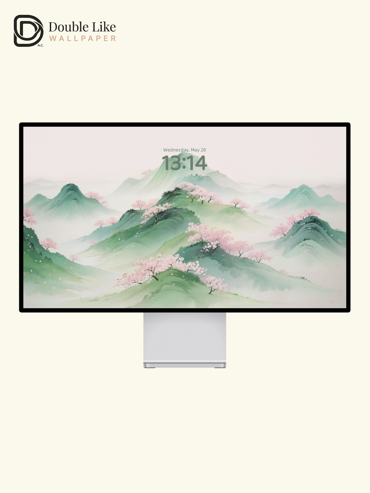 Green Mist Spring Mountains With Pink Peach Blossoms Calm Romantic Chinese Landscape Wallpaper Pack [#LFHL30421]