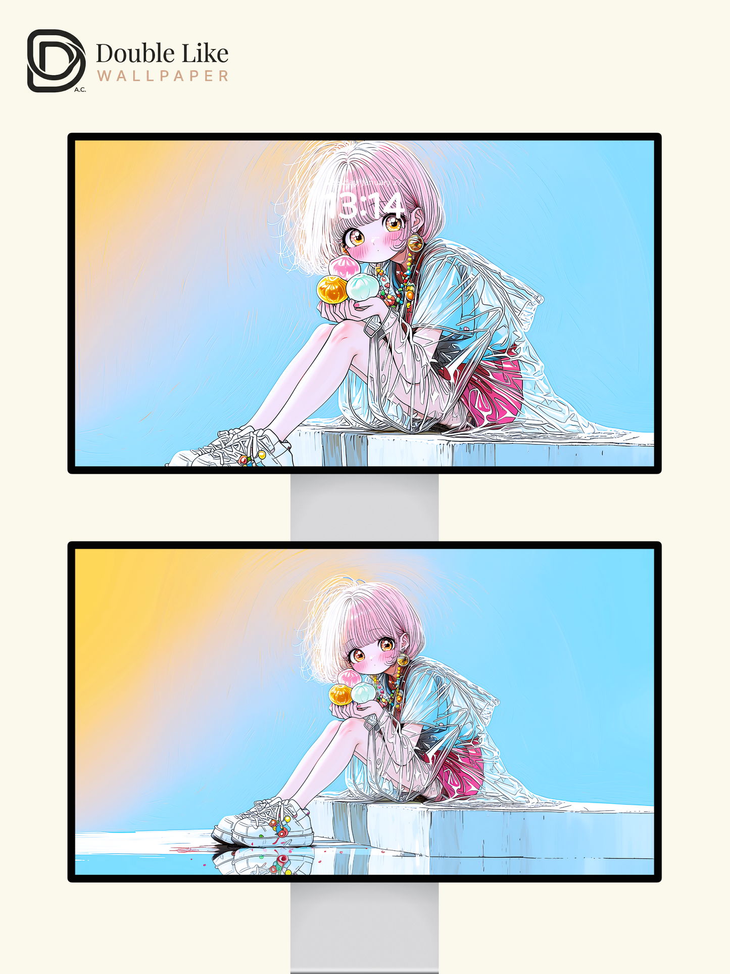 Kawaii Anime Summer Girl Beach Dessert Aesthetic Wallpaper [#HW1483]