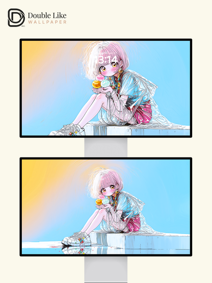 Kawaii Anime Summer Girl Beach Dessert Aesthetic Wallpaper [#HW1483]