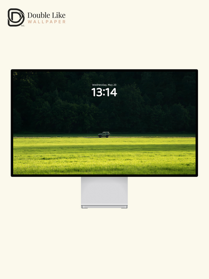 Minimalist Cinematic Green Forest and Grassland Off-Road Vehicle Aesthetic Wallpaper [#LFHL30521]