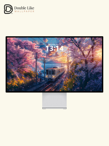 Sunset Cherry Blossom Coastal Train Anime Aesthetic Wallpaper Pack [#WGF043]