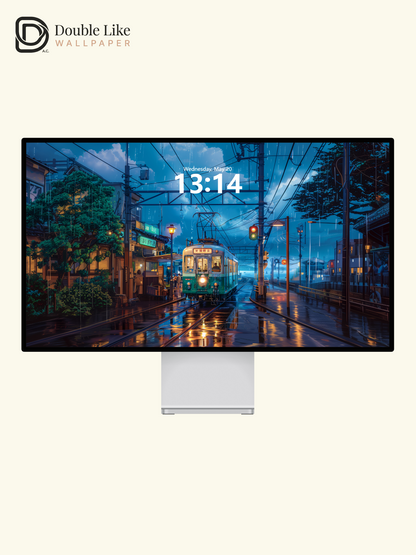 Rainy Japanese Street Tram Anime Aesthetic Wallpaper Pack [#WGF051]