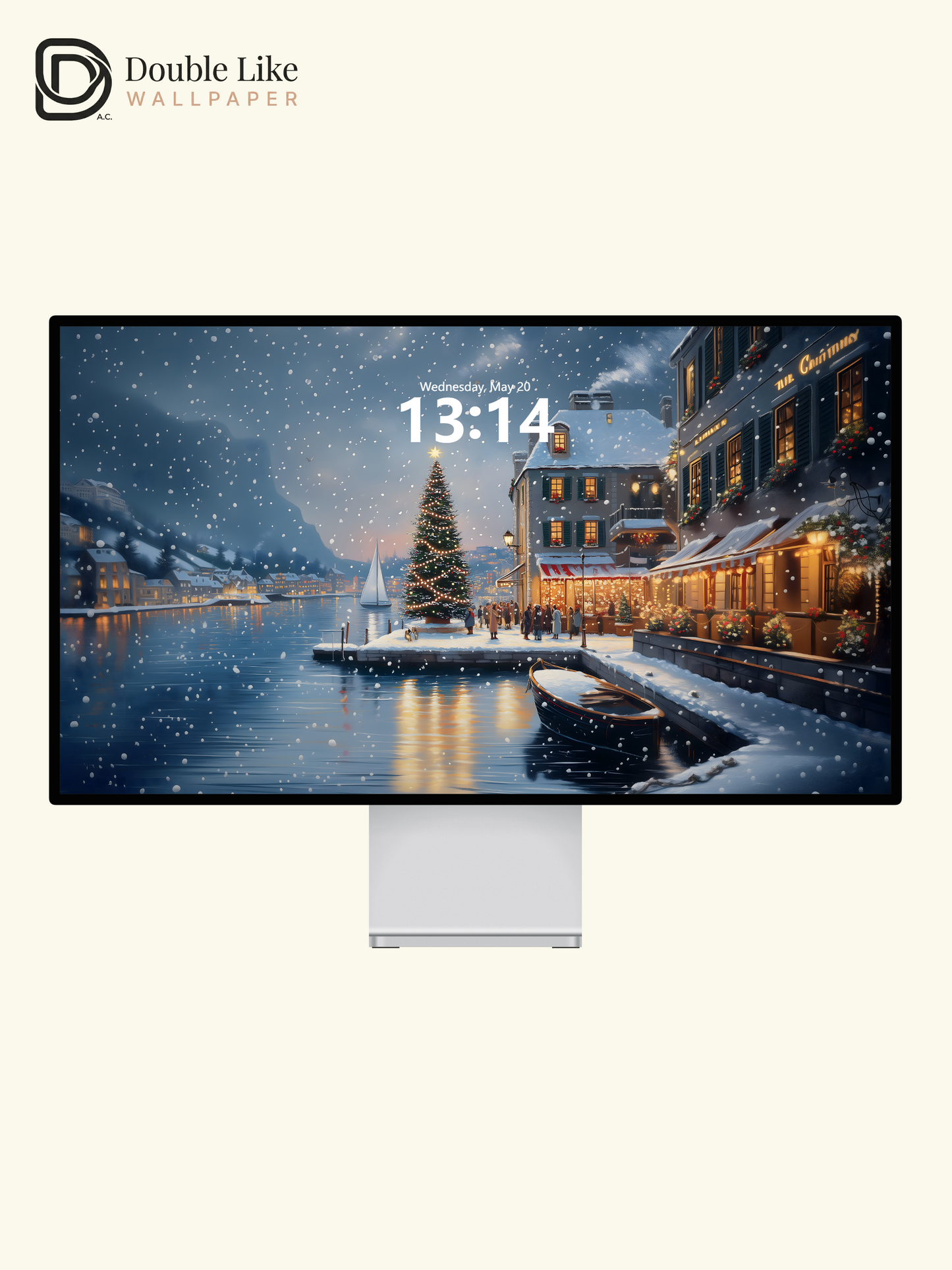 Cozy Christmas Snowy Harbor Town Illustration Aesthetic Wallpaper Pack [#WGF072]