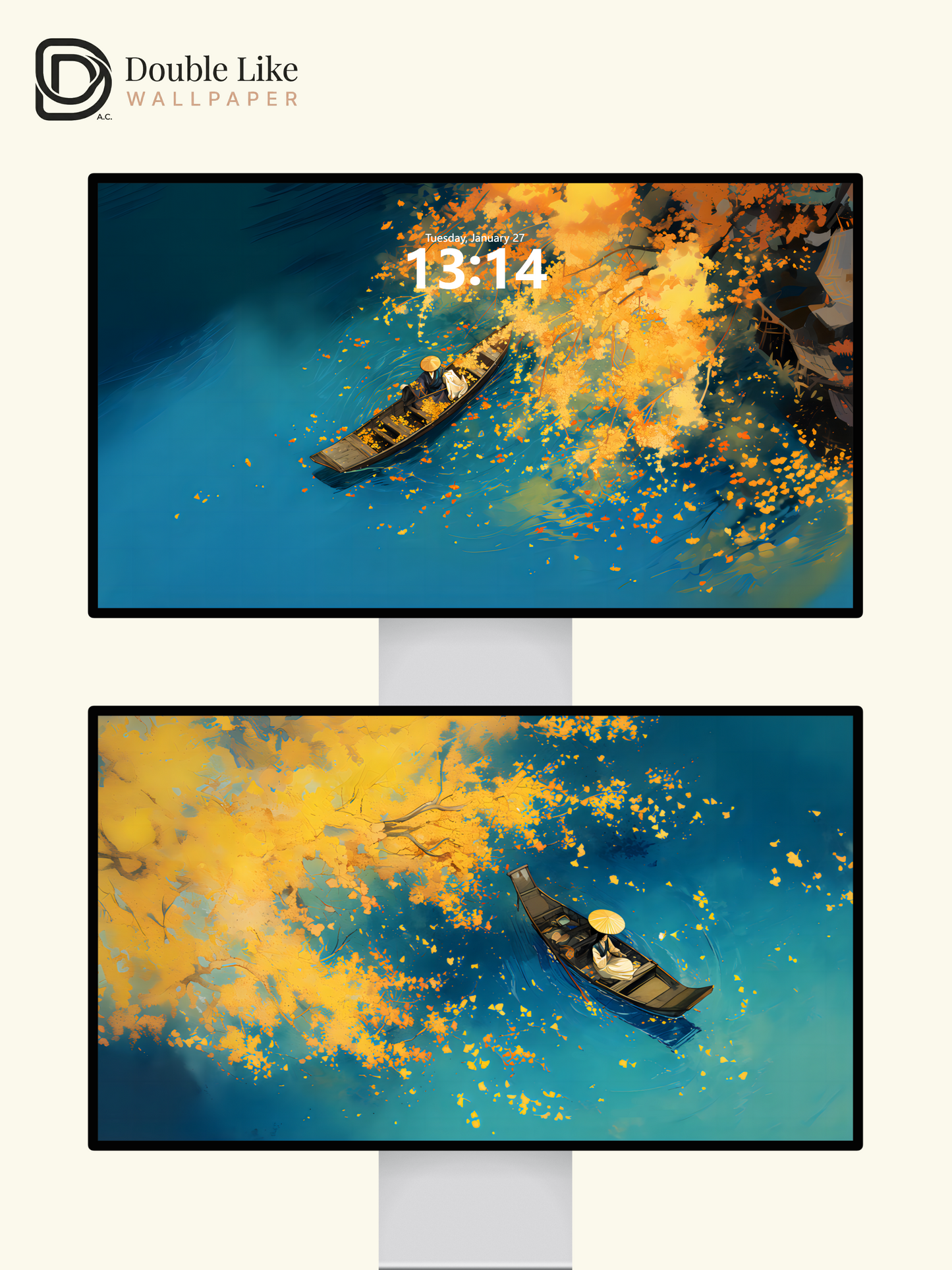 Autumn Gingko River Boat Dreamy Aesthetic Wallpaper Pack [#WGF003]