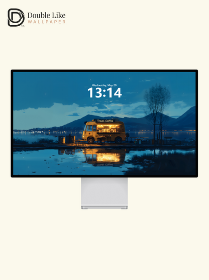 Cozy Lakeside Travel Coffee Truck Anime Aesthetic Wallpaper Pack [#WGF122]