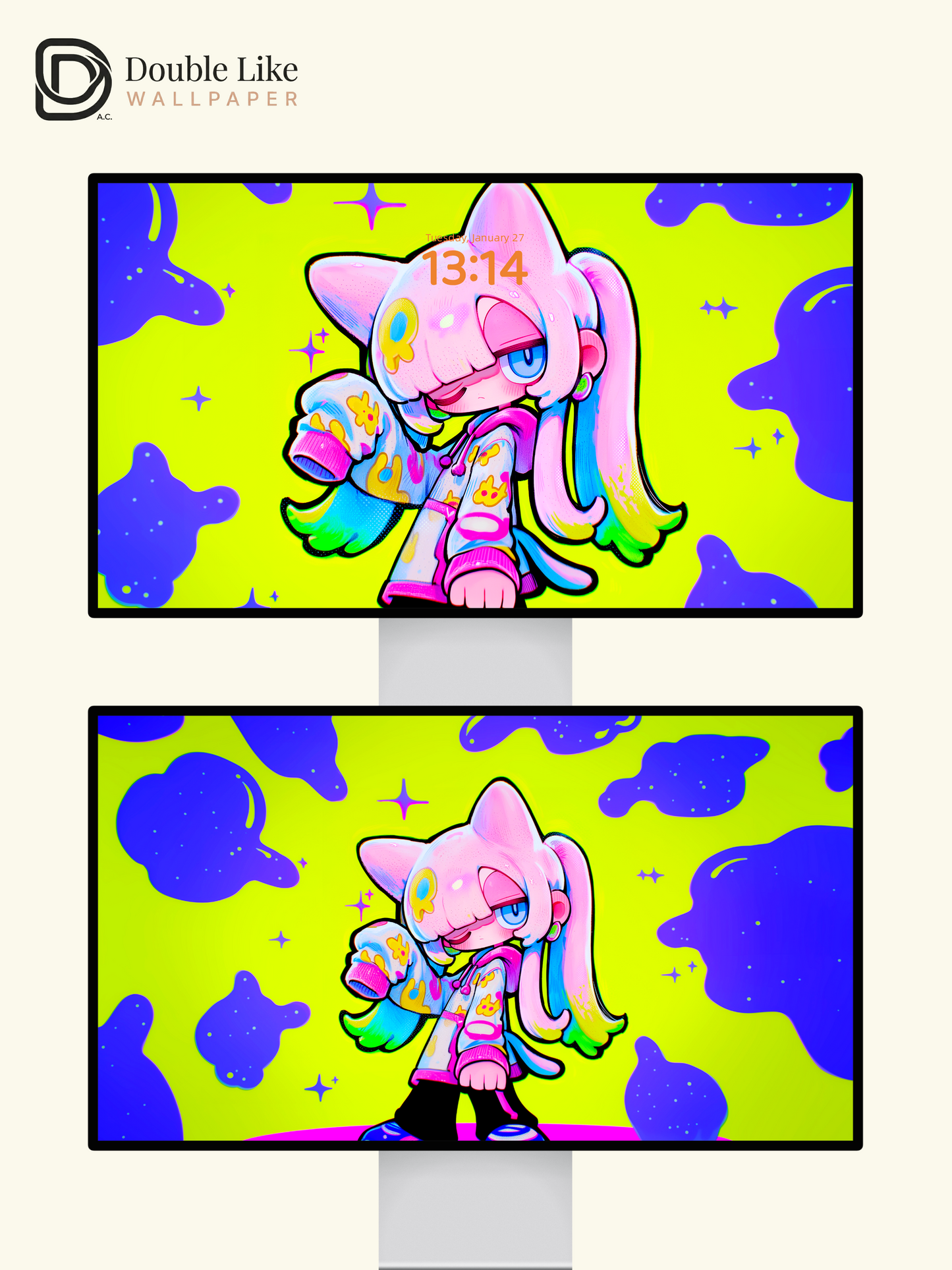 Neon Summer Anime Girl Wallpaper Pack - Cute Pop Art [#GG1363]