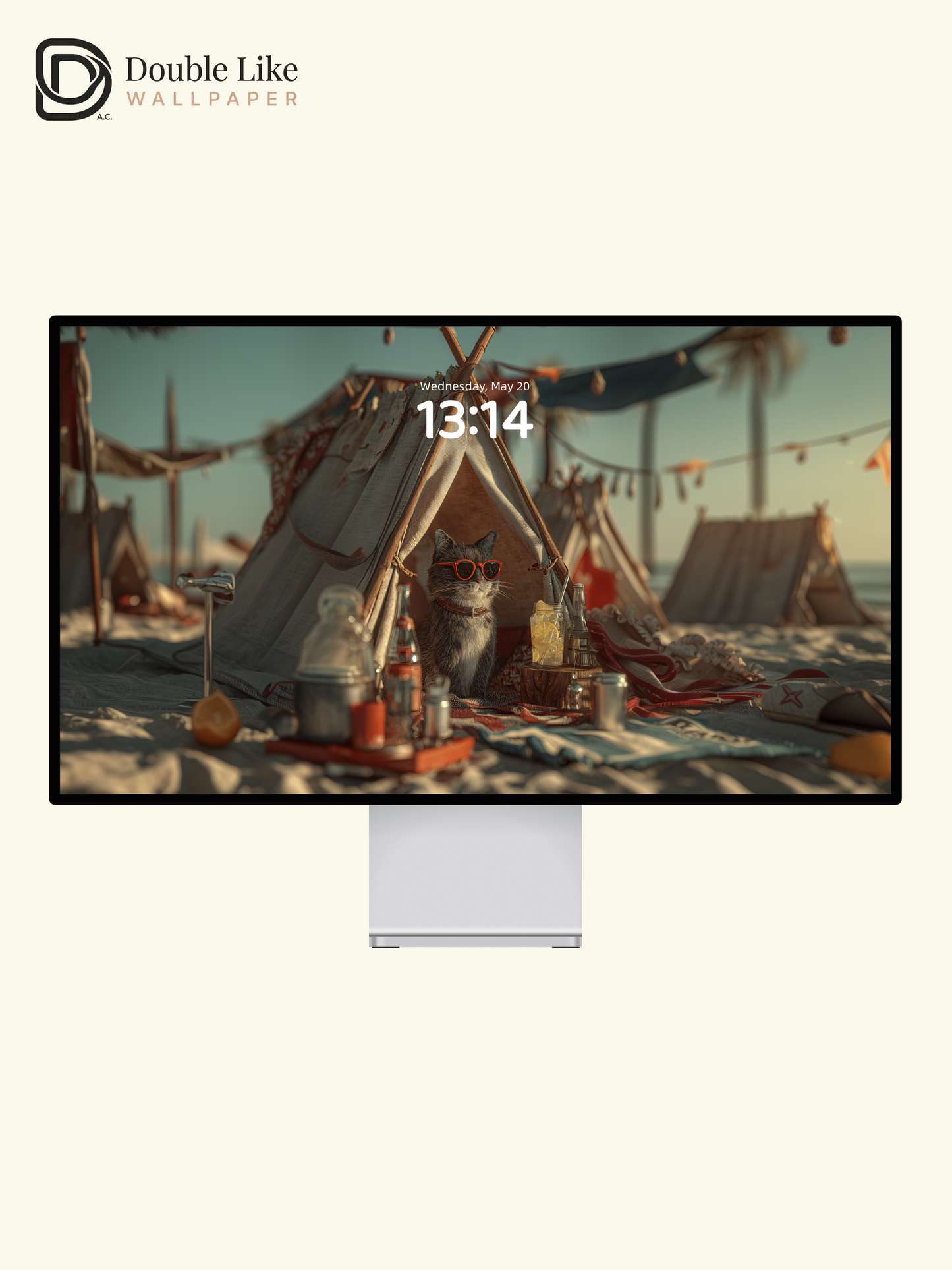 Cute Cool Cat Beach Glamping Summer Aesthetic Wallpaper Pack [#JJ1351]