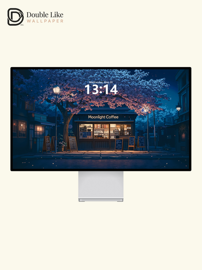 Night Cherry Blossom Cafe Moonlight Romantic Anime Aesthetic Wallpaper Pack [#WGF012]