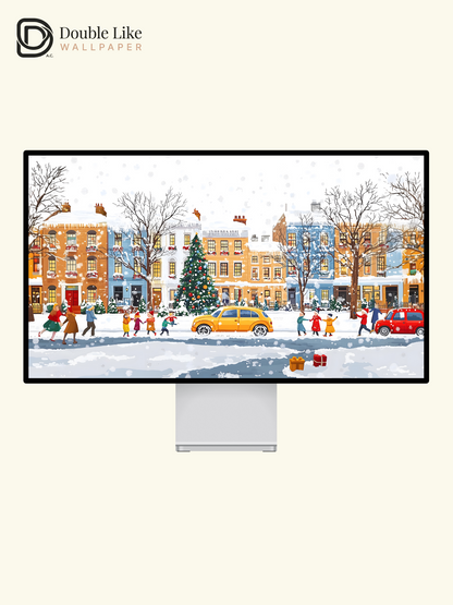 Cozy Christmas Town Snow Street Illustration Aesthetic Wallpaper Pack [#WGF077]