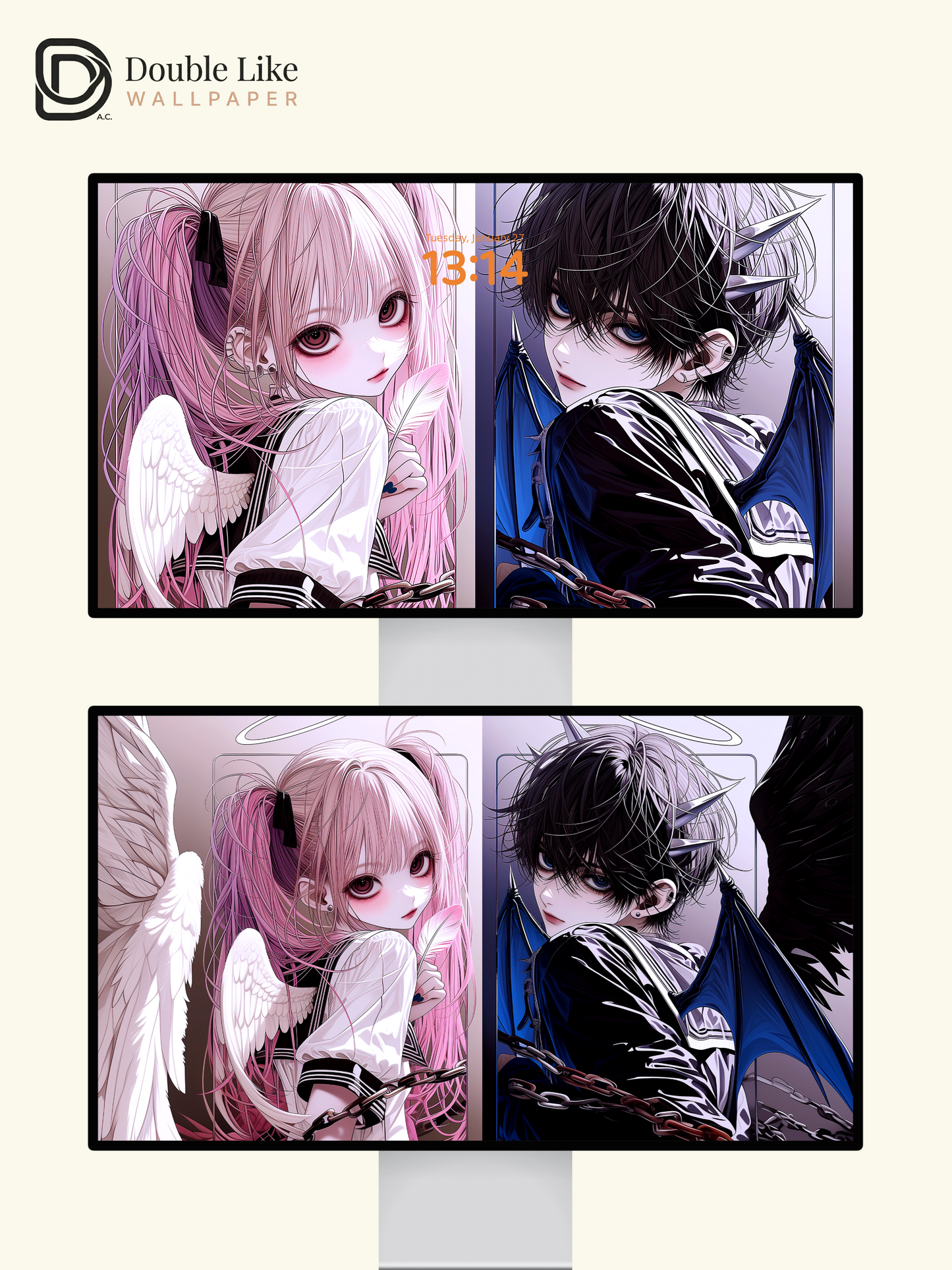Dark Fantasy Angel & Demon Anime Couple Wallpaper Pack [#HW1525]
