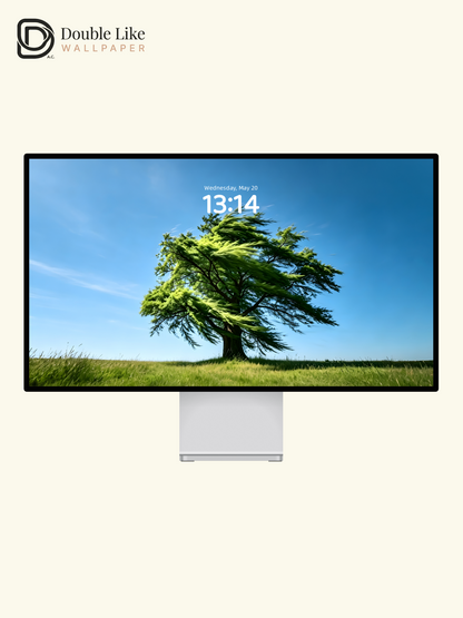 Combined Product Name: Lone Windblown Tree On Clear Sky Meadow Calming Inspirational Atmospheric Nature Landscape Full-Device Wallpaper Pack [#ZMY474]