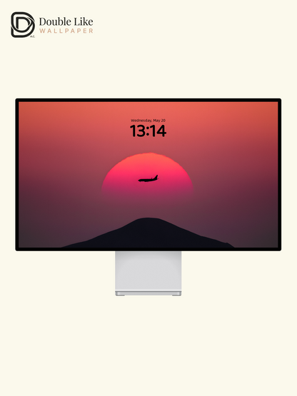 Sunset Airplane Mountain Minimal Vibe Full Wallpaper Set [#ZMY468]
