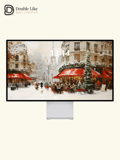 Cozy Christmas Paris Cafe Snow Illustration Aesthetic Wallpaper Pack [#WGF073]