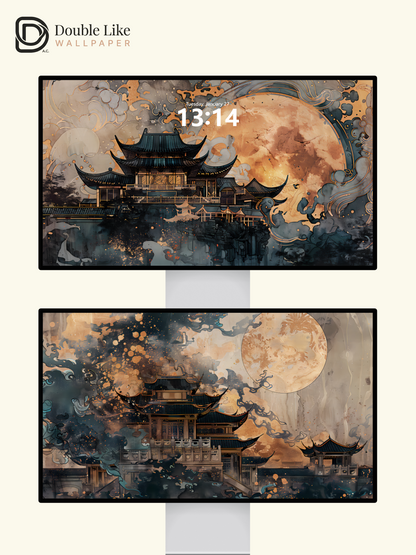 Oriental Vintage Palace Full Moon Luxury Aesthetic Wallpaper Pack [#WGF011]