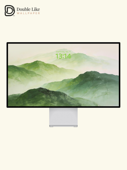 Chinese Style Textured Green Layered Mountain Minimal Calming Aesthetic Landscape Wallpaper Pack [#LFHL30411]