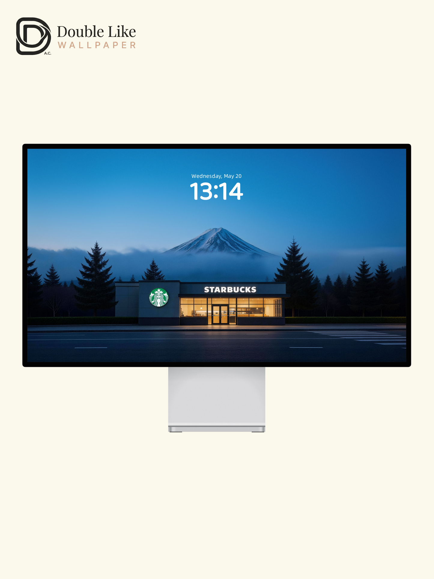 Blue Dusk Mount Fuji Starbucks Minimal Calming Japanese Aesthetic Landscape Wallpaper Pack [#LFHL30414]